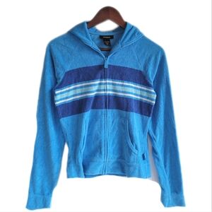 Express Terrycloth Full Zip Hoodie Sweatshirt Blue Womens Medium